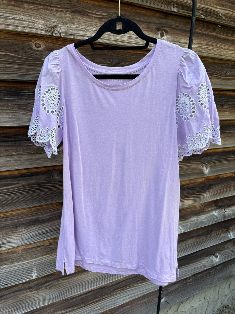 Talbots Lavender Short Sleeve Top with Eyelet Sleeves